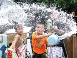 Kids playing in the Songkran Festival